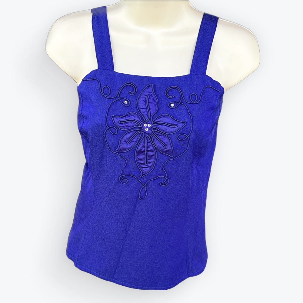 Modern Maximalist Regal Floral Rhinestone Strap Camisole Top ~Vintage Size 11/12